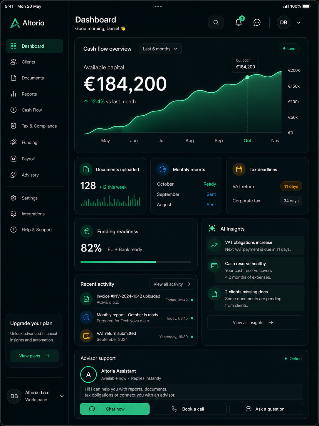 Altoria platform dashboard preview